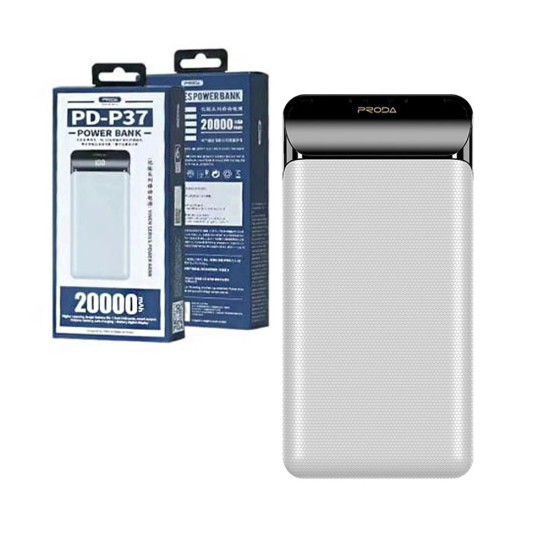 POWER BANK PRODA PD-P37 COM SAÍDAS DUPLAS COM LED 20000MAH BRANCO